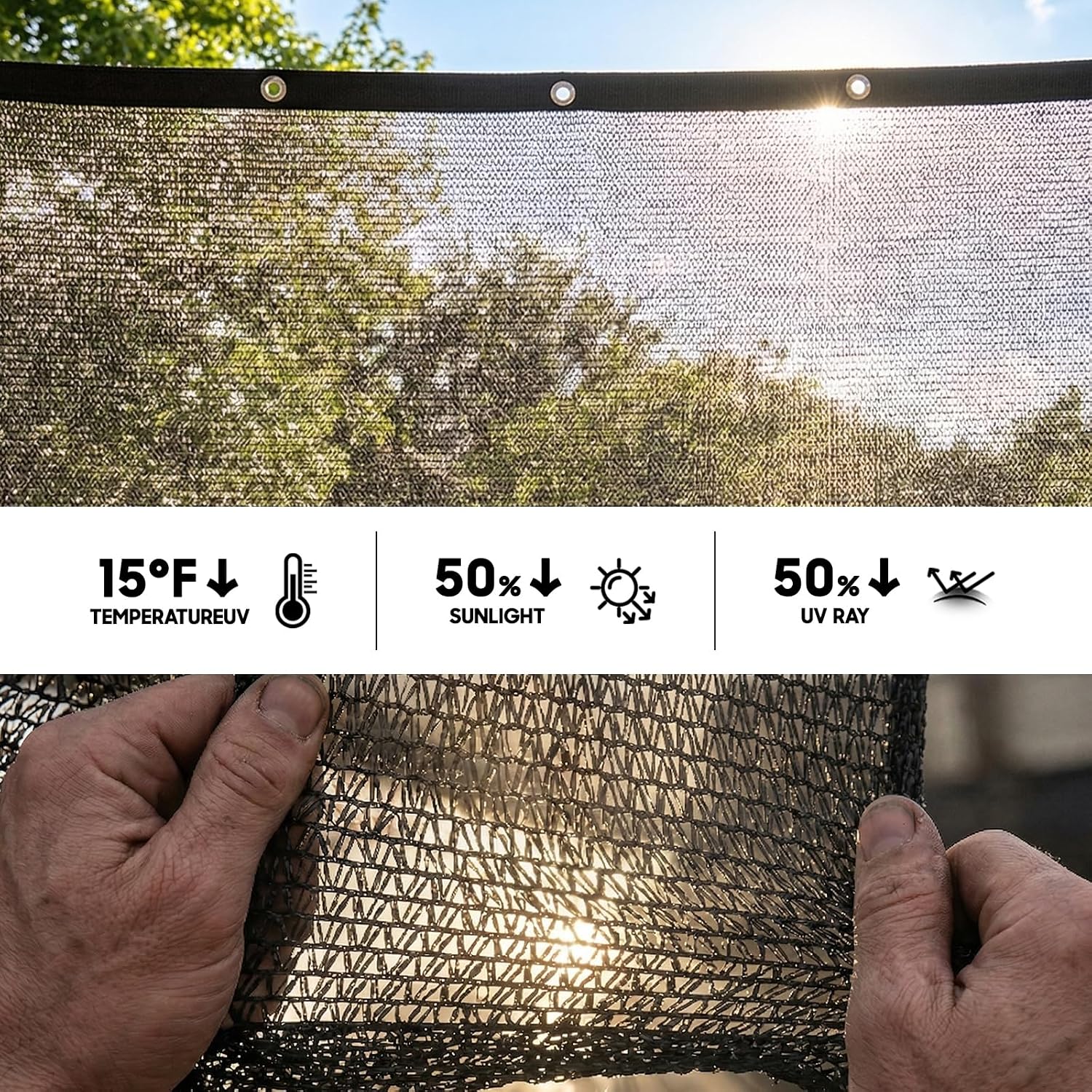 Royal Shade 50% Black Shade Cloth 16FT x 16FT Mesh Tarp with Grommets for Garden Patio, Plant Shading, Greenhouse