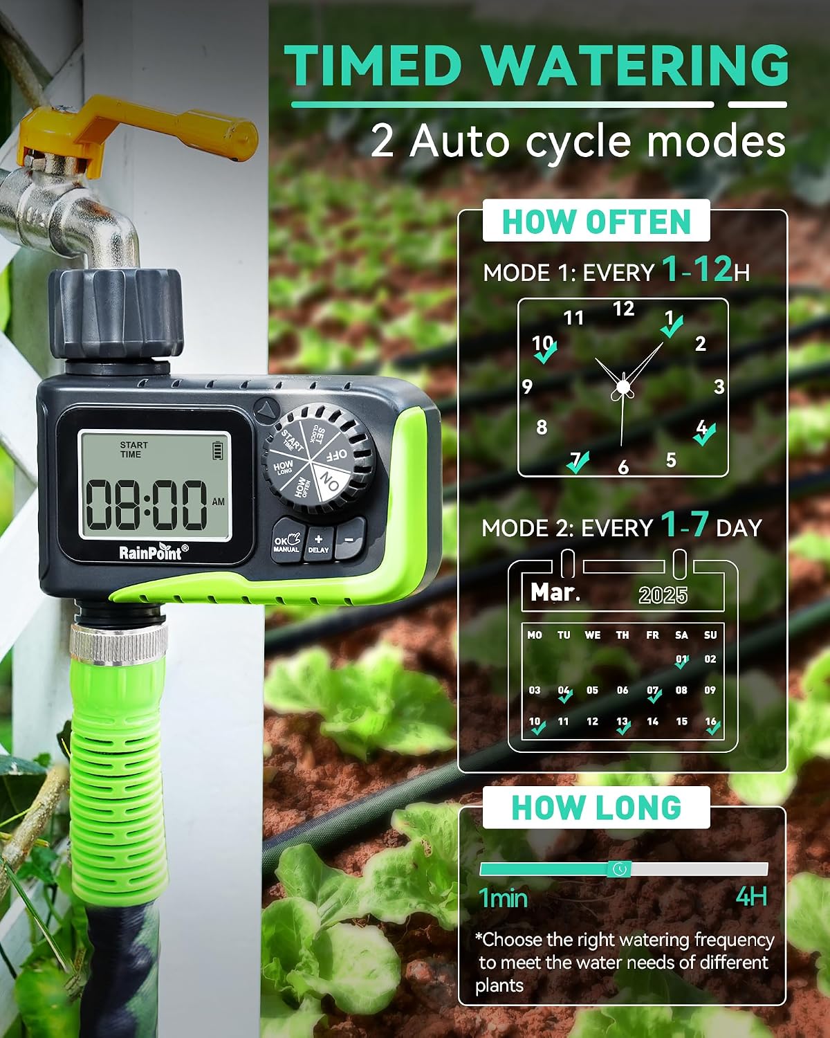 RAINPOINT Sprinkler Timer, Water Timer for Garden Hose, Garden Hose Timers for Watering, Irrigation with Manual