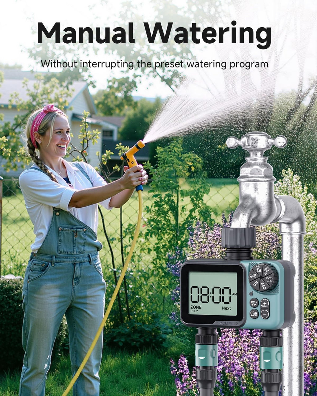 Sprinkler Timer, Programmable Hose Timer for Automatic Watering | Digital Water Timer with Rain Delay & Manual Mode