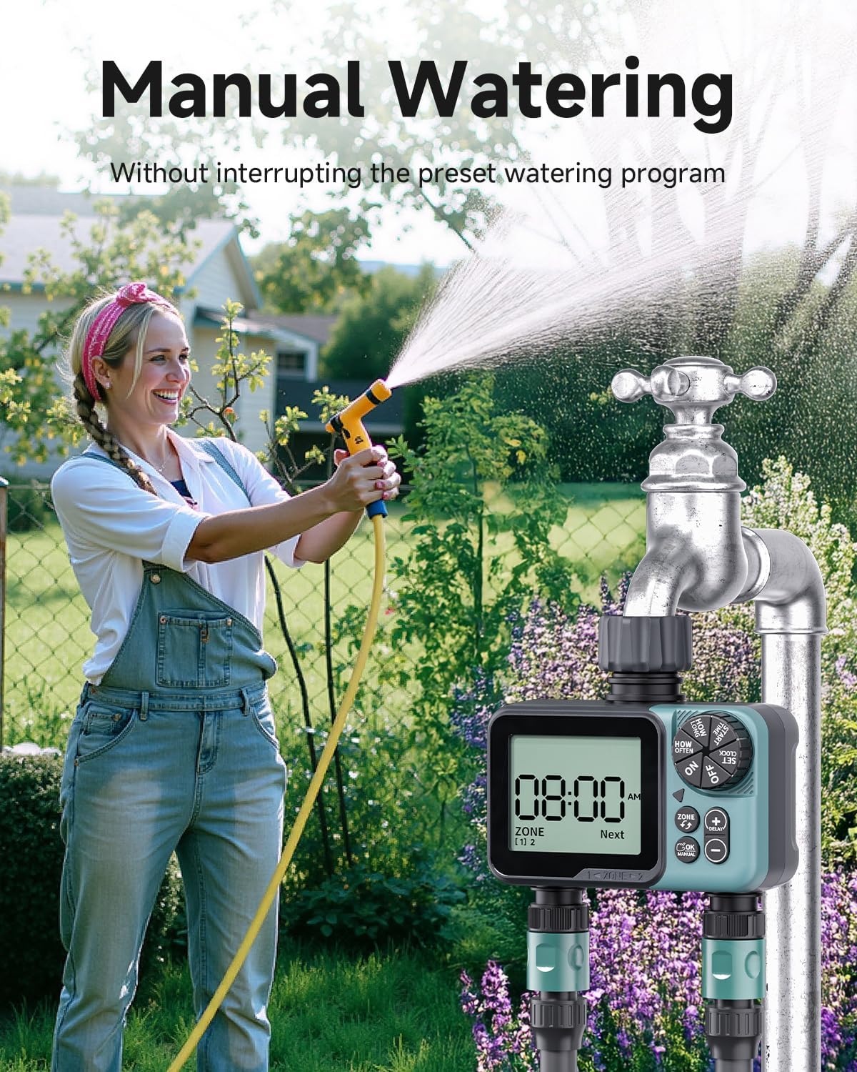 Sprinkler Timer, Programmable Hose Timer for Automatic Watering | Digital Water Timer with Rain Delay & Manual Mode