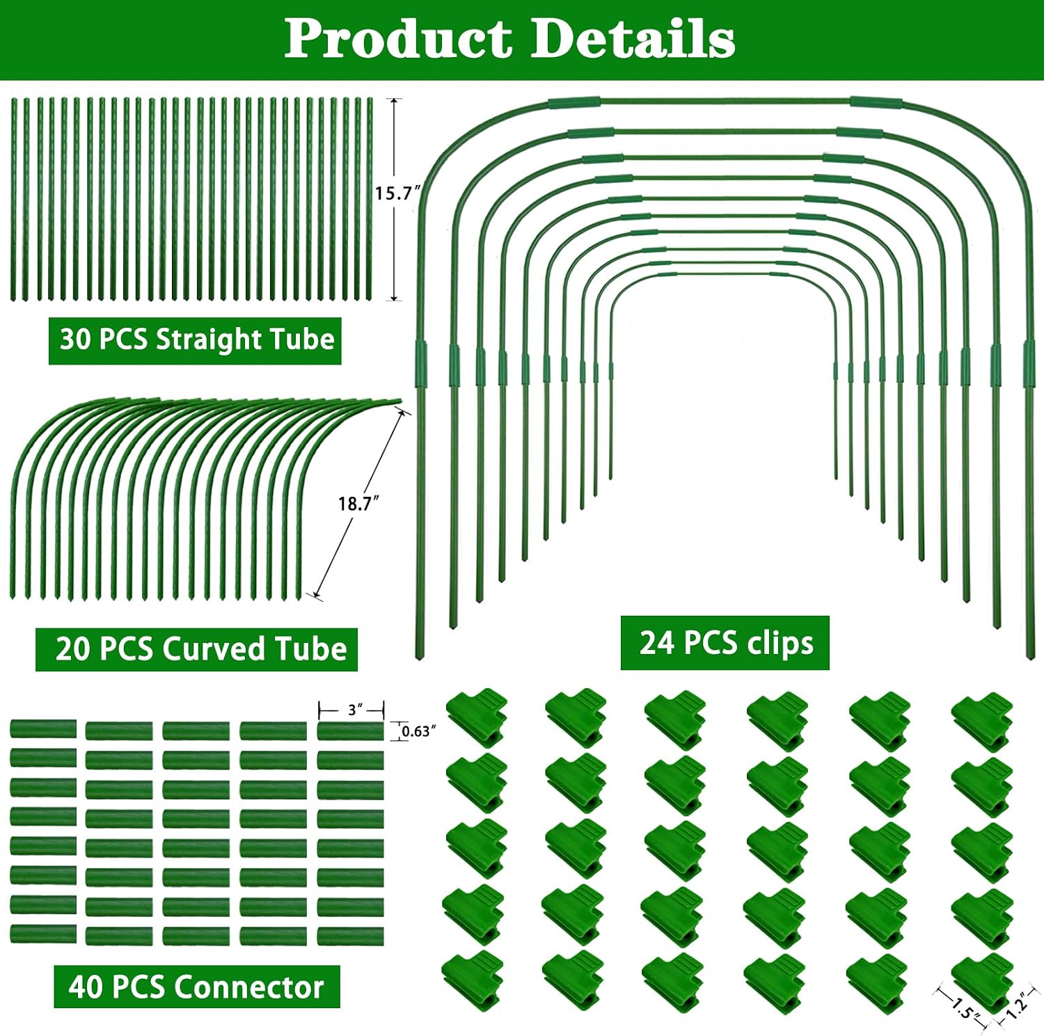 10 Sets 41.3"x32" Greenhouse Hoops Grow Tunnel for Raised Beds,Durable Rust-Free Removable Row Cover Hoops for Garden