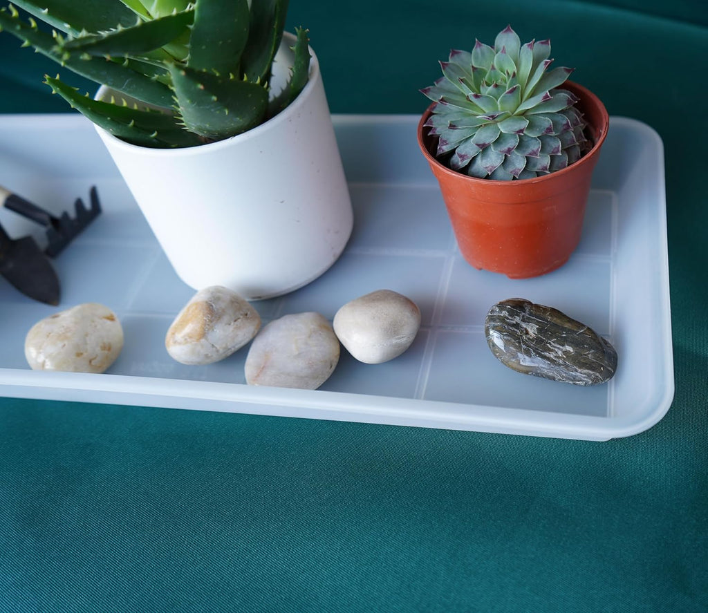 VUWEZ 2 Pack of Plastic Plant Tray Saucer Rectangular 17 18 inch, Planter Trays Saucers for Indoors Outdoor, Plant