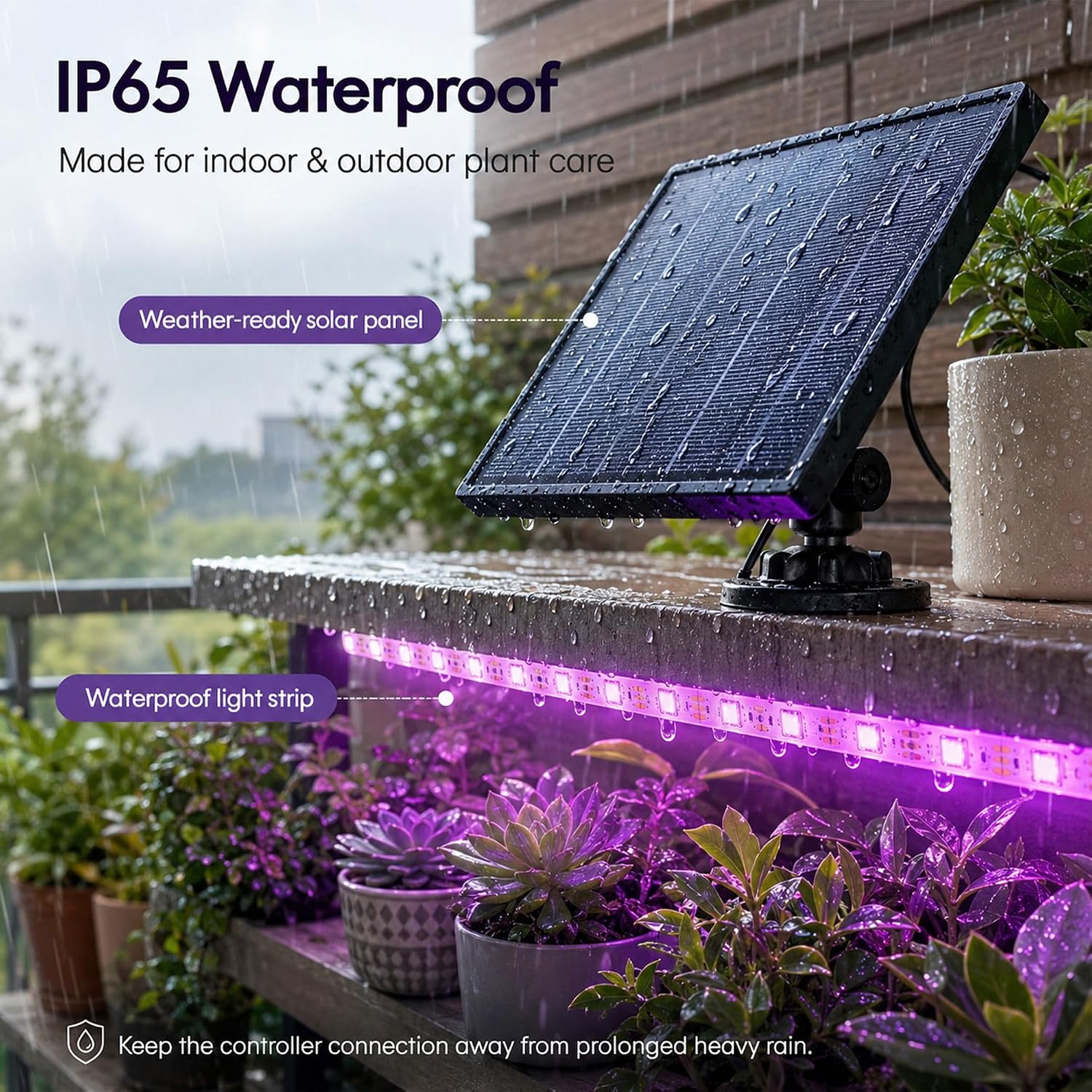 16.4FT Solar Grow Light Strip for Indoor Outdoor Plants | with Full Spectrum LED Waterproof Plant Growing Lights &