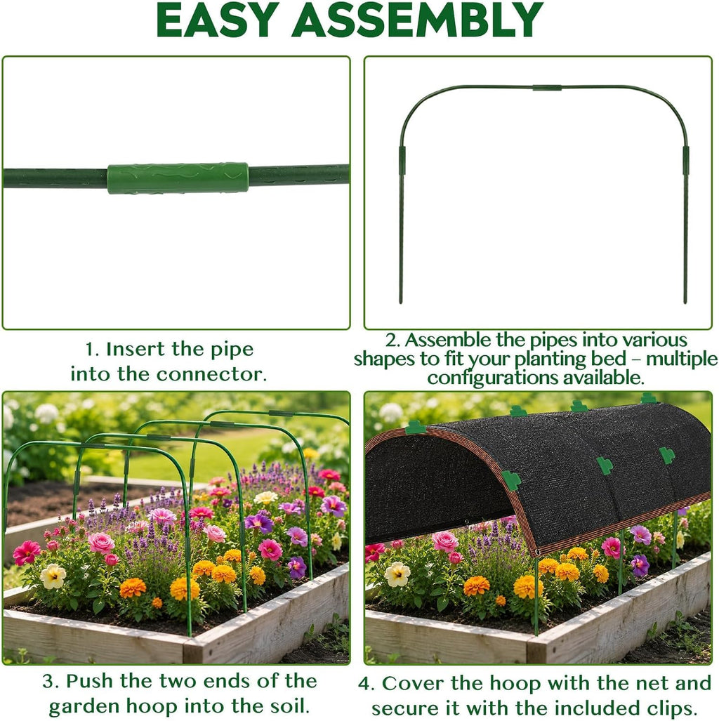Fayoo 118" x 78.7" Garden Shade Kit with Poles, 70% Shade Cloth for Garden | 4 Sets Garden U-Hoops, Garden Sun Shade