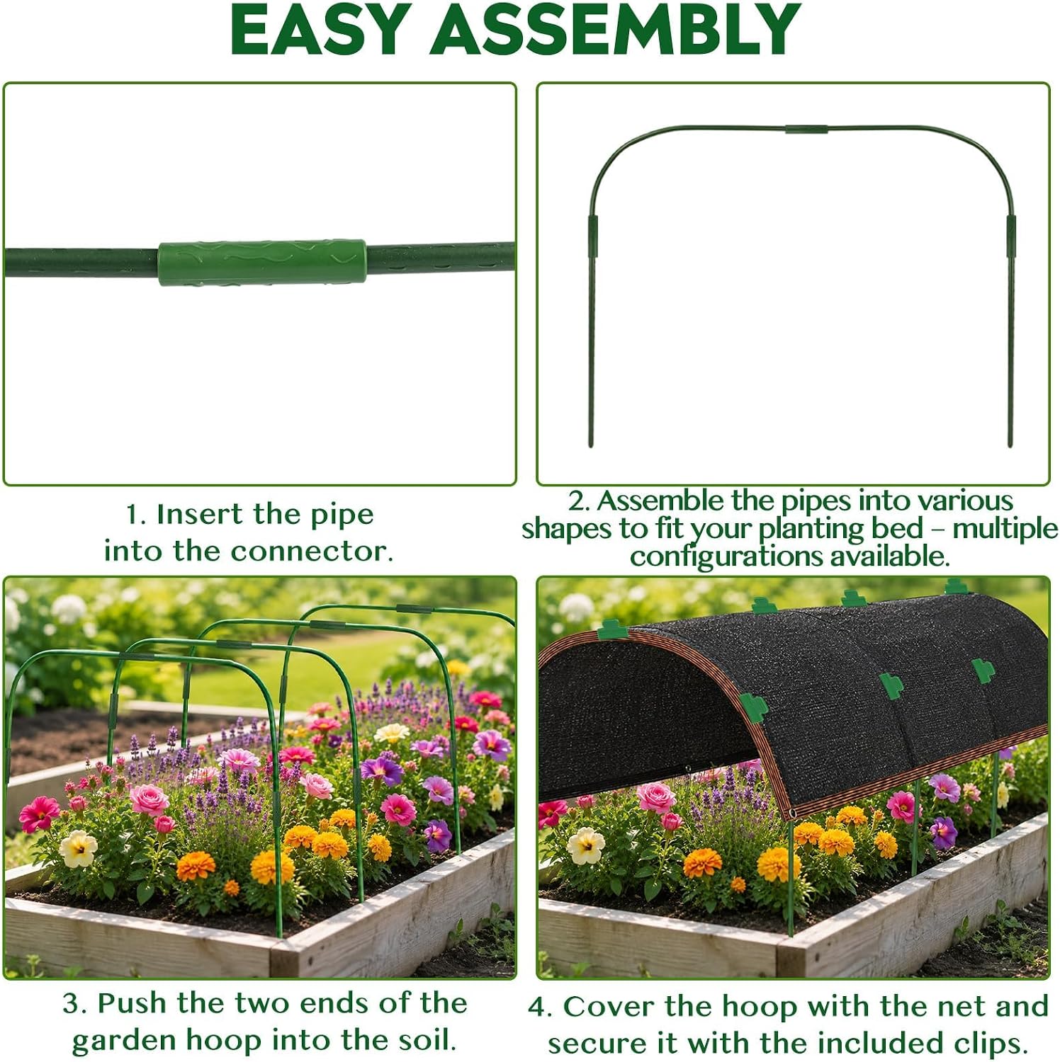 Fayoo 118" x 78.7" Garden Shade Kit with Poles, 70% Shade Cloth for Garden | 4 Sets Garden U-Hoops, Garden Sun Shade