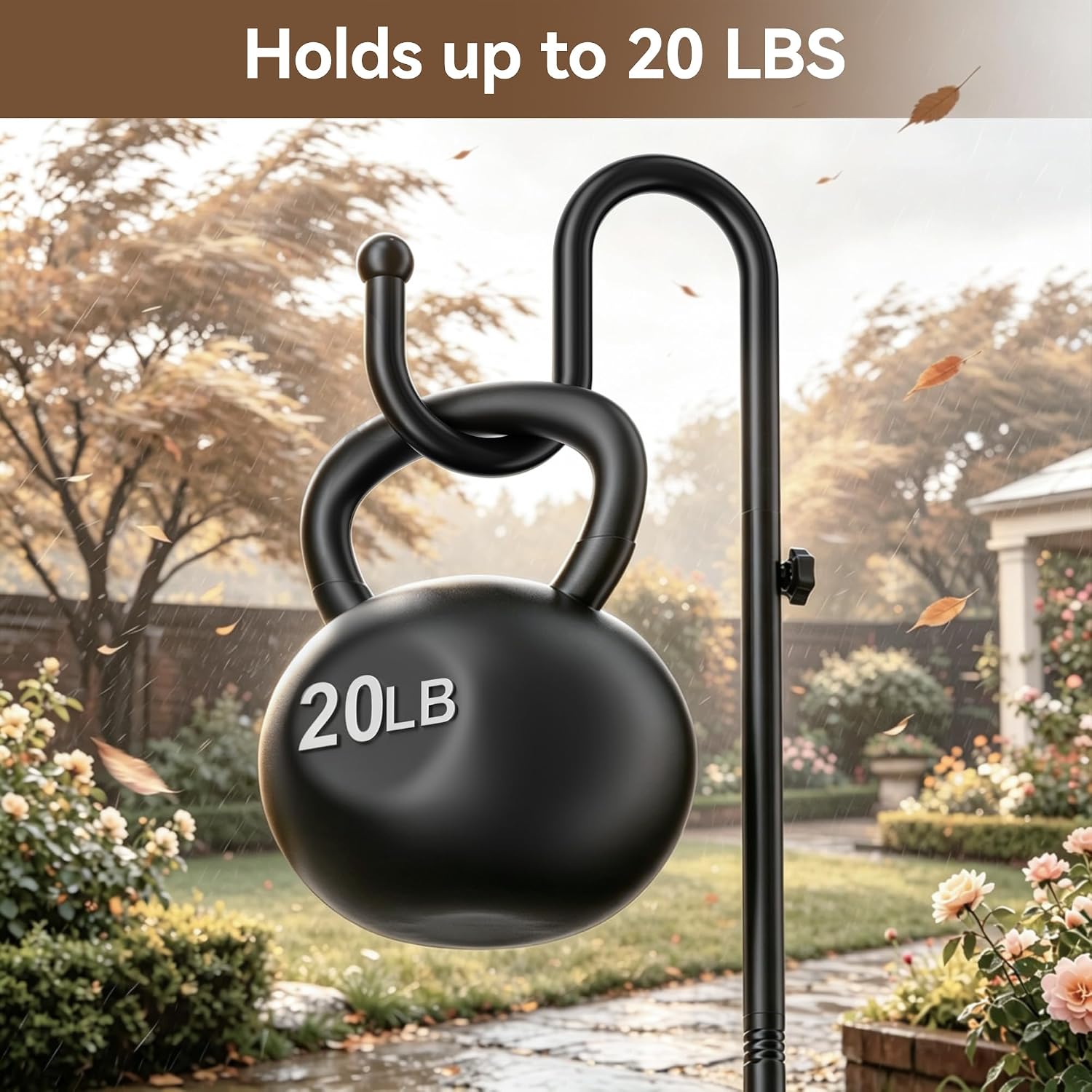 74" Shepherds Hook Stand: Hanging Bird Feeders, Wind Chimes, Plants | Heavy Duty, Free Standing, Adjustable Pole Holder