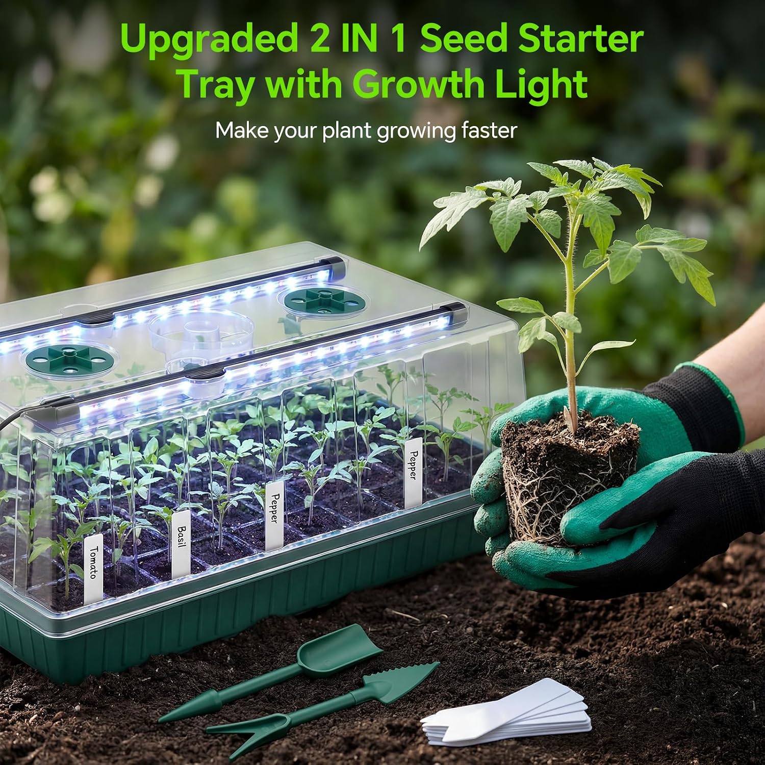 2 Pcks Seed Starter Tray 120 Cells Seed Starter Kit with Grow Light, Seed StartingTrays for Seed Seedling Planting