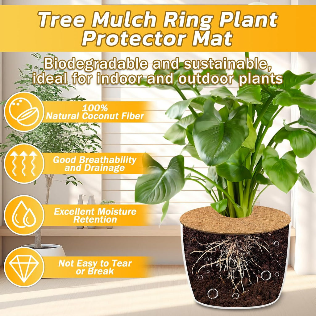 6 Pack Coconut Fiber Mulch Ring Tree Plant Protector Mat, 24 Inch | Natural Coco Coir Tree Mulch Ring Plant Pot Soil
