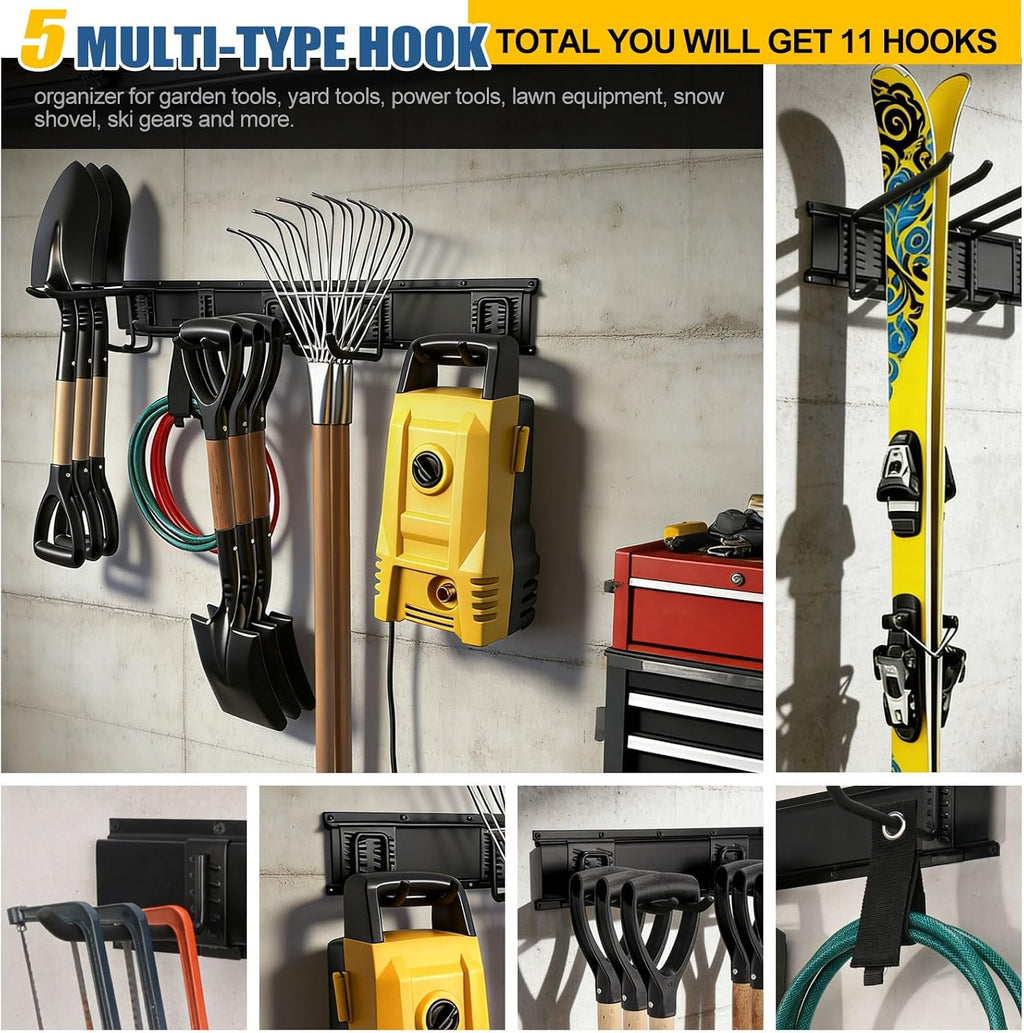 Garage Tool Organizer Wall Mount 49.5", 520lbs Heavy Duty Rack | 11 Adjustable Hooks for Garage Wall Garden & Yard
