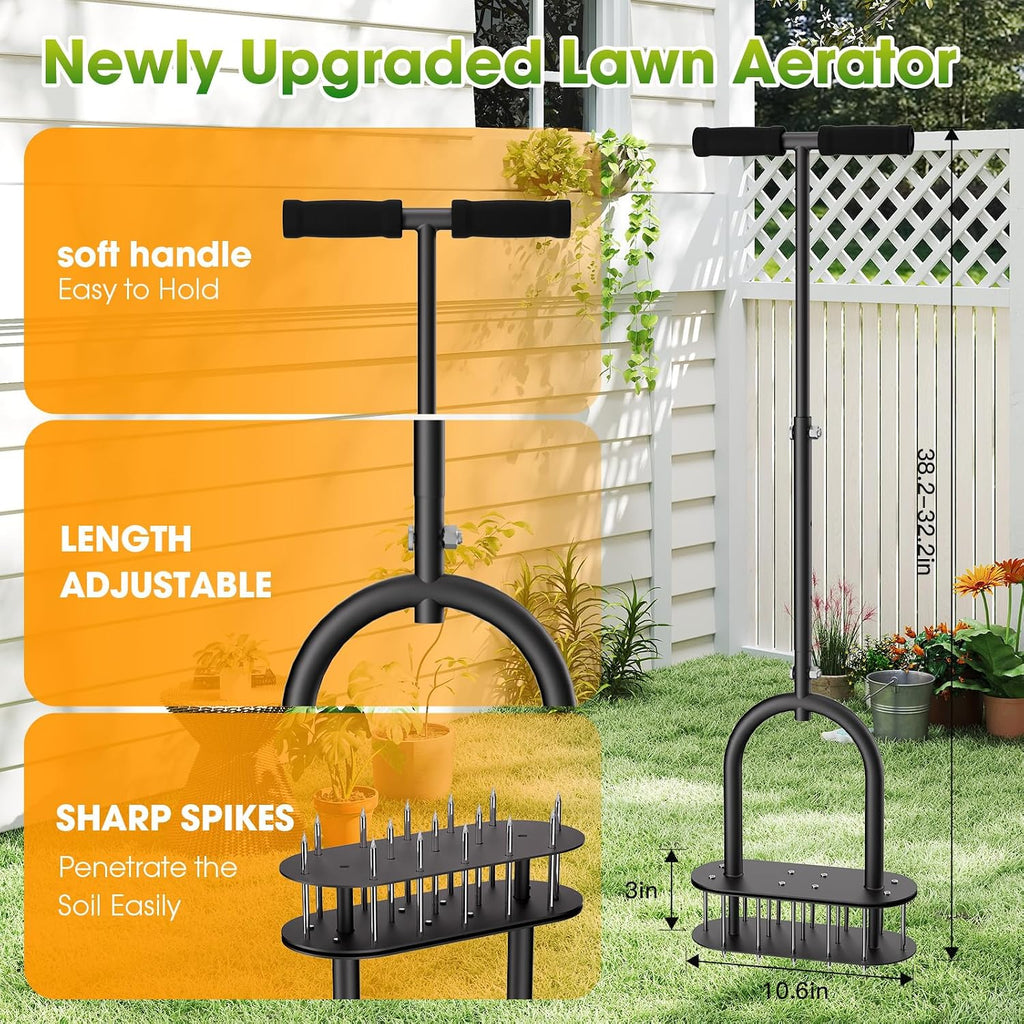 seasky Lawn Aerator, Manual Lawn Aerator Tool with Padded T-Handle, Wide Foot Plate & 15-3 Inch Solid Steel Spikes