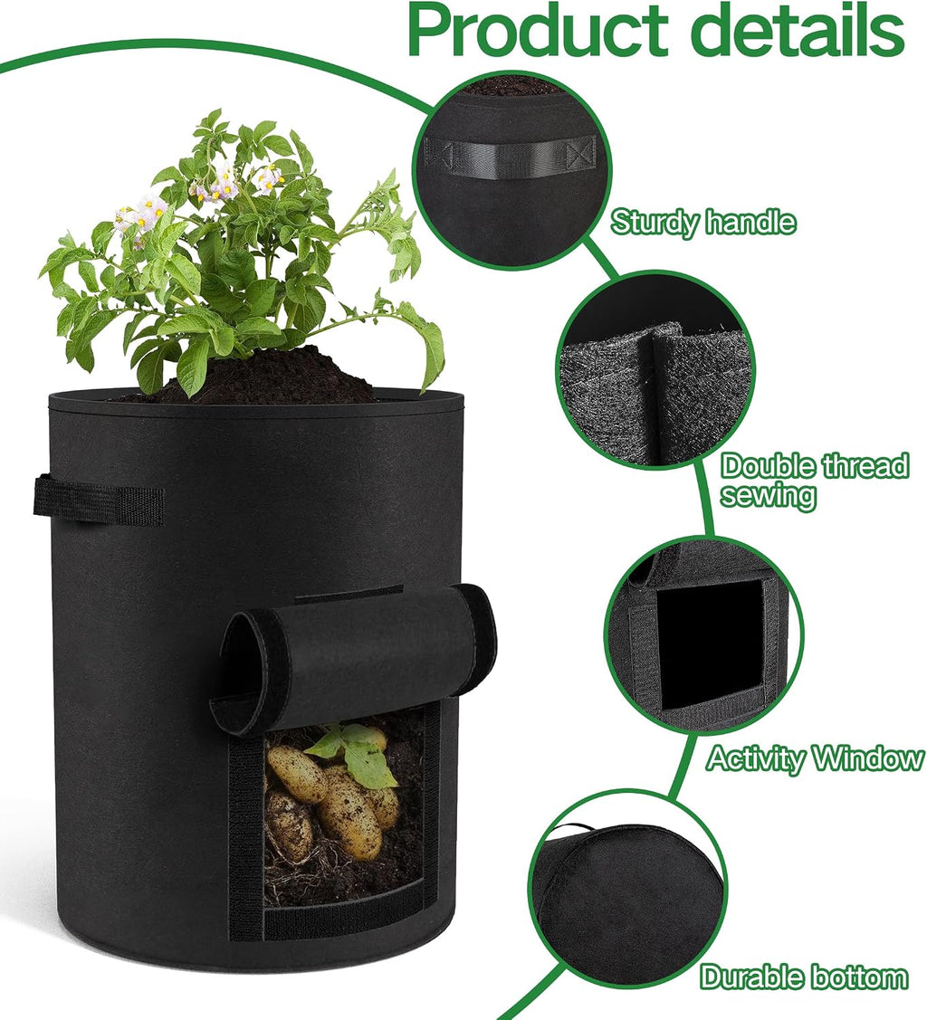 6-Pack 15 Gallon Potato Grow Bags – Durable Nonwoven Fabric Planters with Reinforced Handles | Reusable Garden