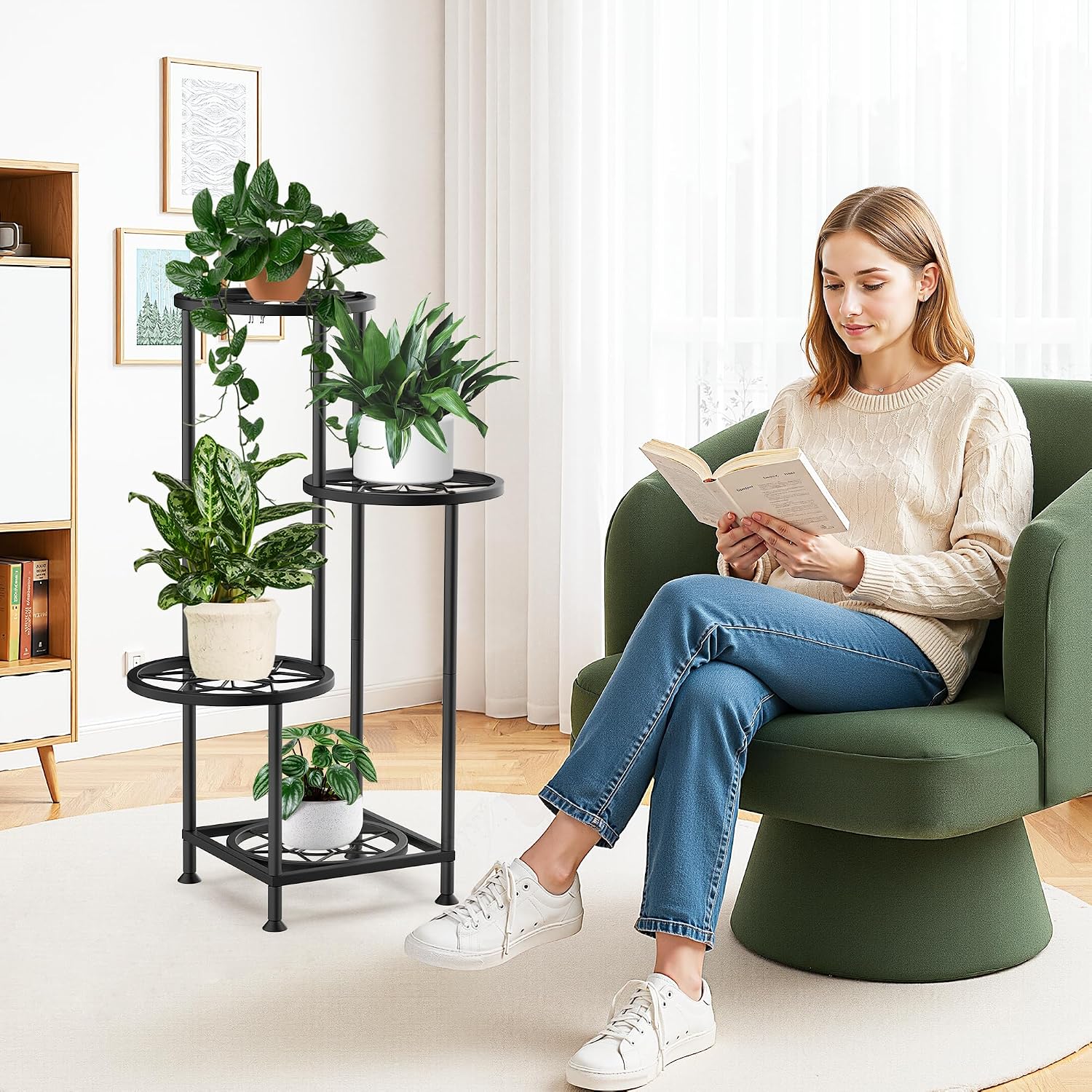 4 Tier Plant Stand Indoor Outdoor, Metal Flower Shelf Display Holder Corner | Multiple Plants Rack Tall Holder, Sturdy