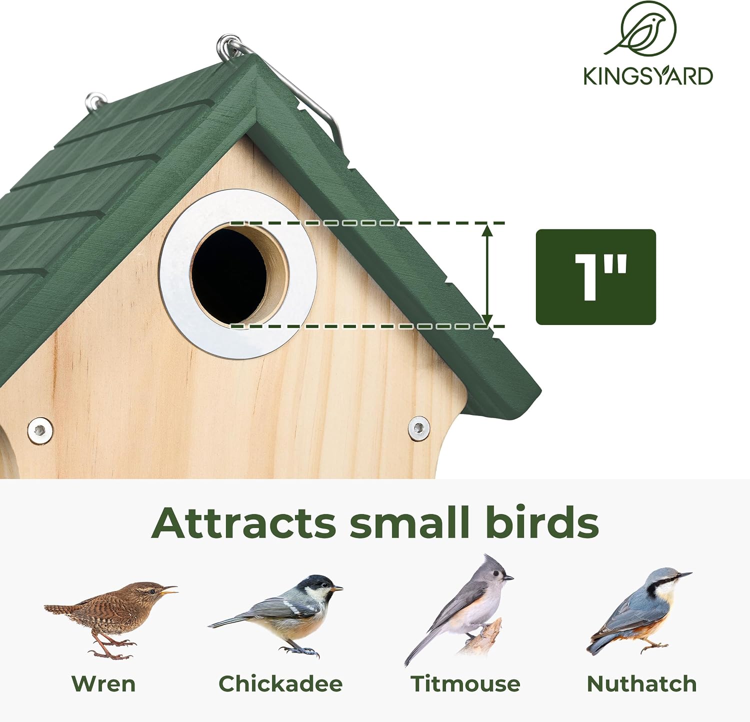Kingsyard Cedar Hanging Bird House with Metal Predator Guard for Wren | Cedar Wren House with 1-inch Entry Hole, Metal