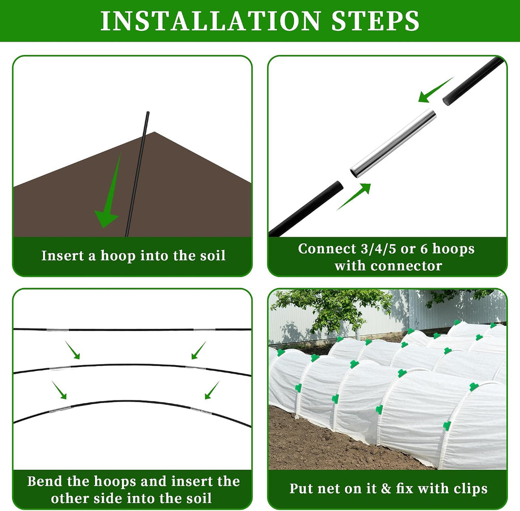 Plant Covers Freeze Protection Kit, 10 x 30 FT 1.23 Oz/yd² Frost Blanket Garden Hoops Kit for Winter, 36 Hoop, Reusable