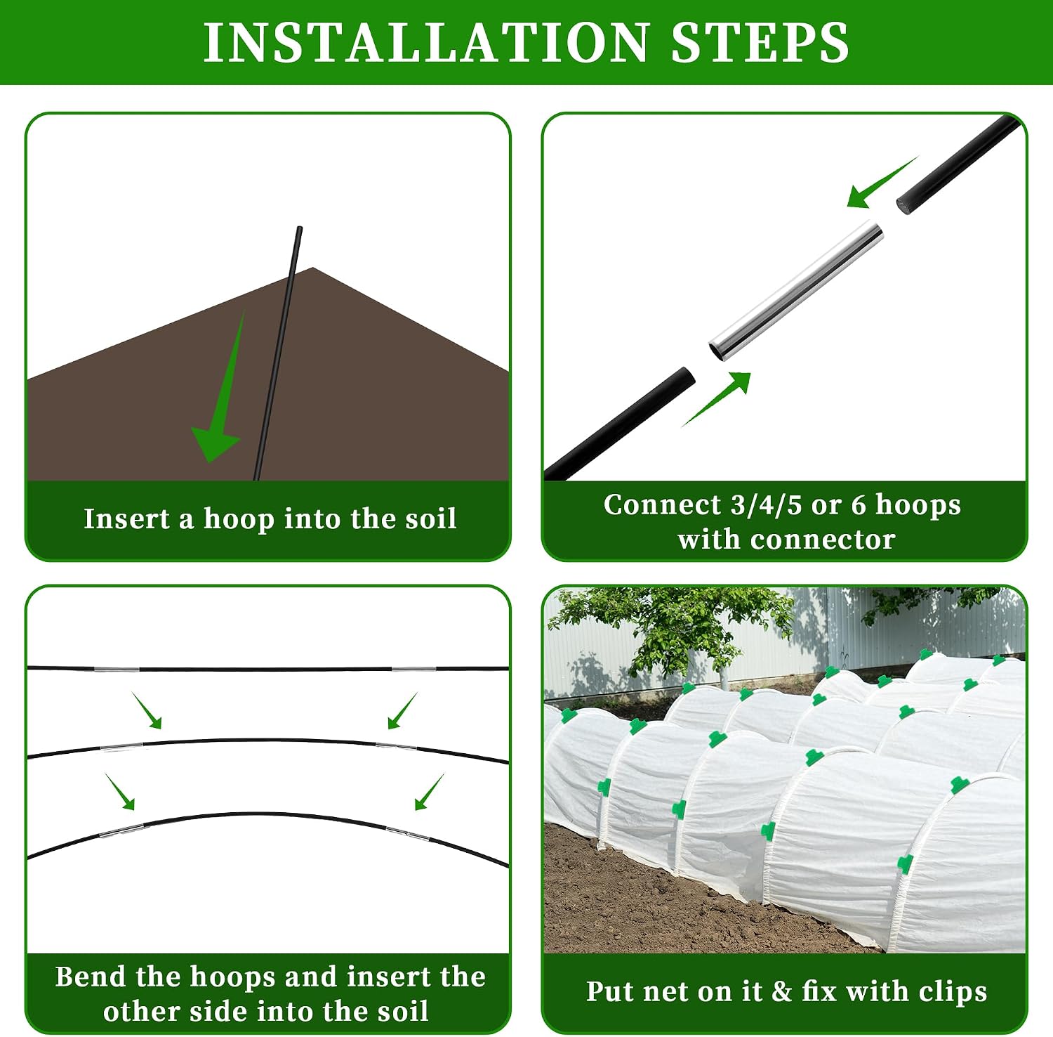 Plant Covers Freeze Protection Kit, 10 x 30 FT 1.23 Oz/yd² Frost Blanket Garden Hoops Kit for Winter, 36 Hoop, Reusable