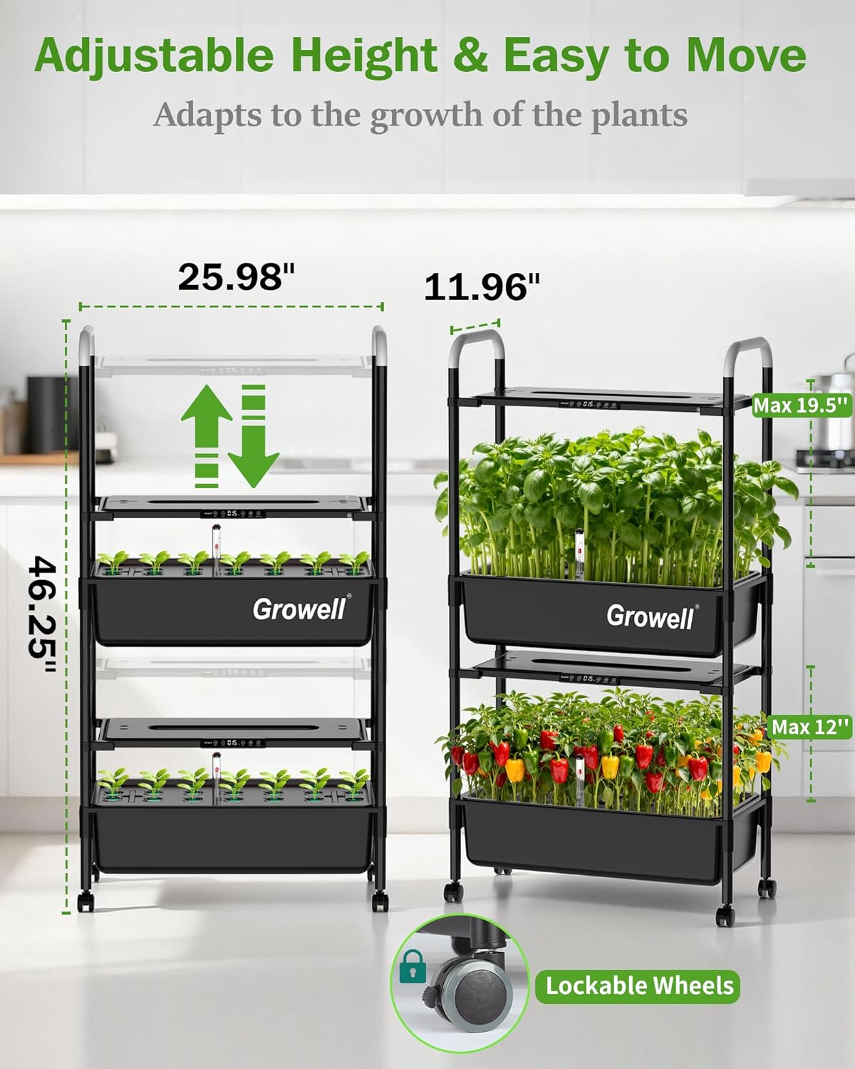 Growell Large Hydroponics Growing System Kit, 54 Pods Vertical Indoor Herb Garden Kit with LED Grow Light & Independent