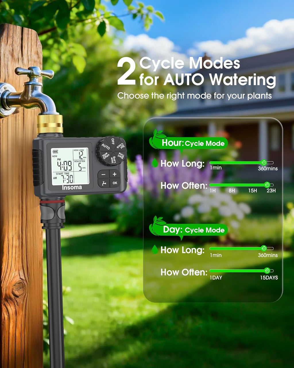 Water Timer for Garden Hose with Brass Inlet, 1 Outlet Sprinkler Timer with Auto/Manual/Rain Delay Mode, Large LCD