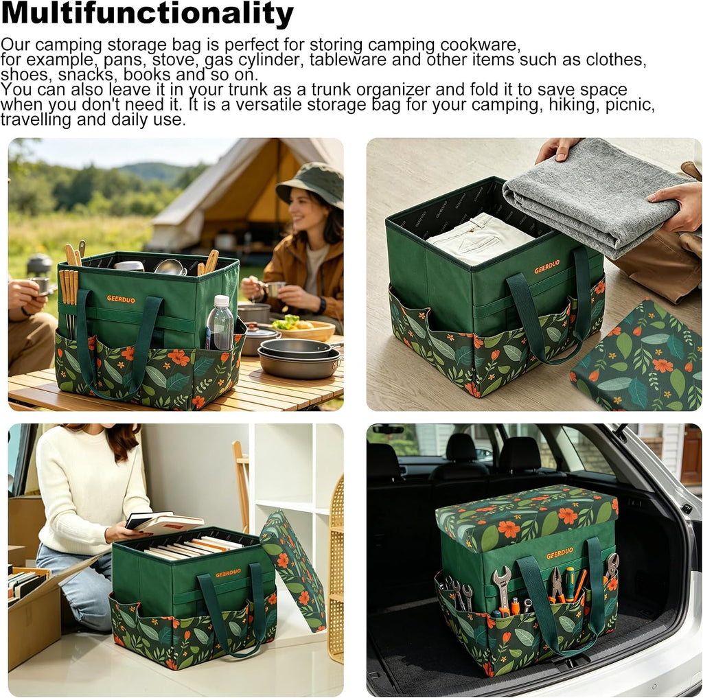 30L Collapsible Garden Seat & Storage Box, Heavy Duty Floral Organizer Bag with 10 Side Pockets, Portable Foldable
