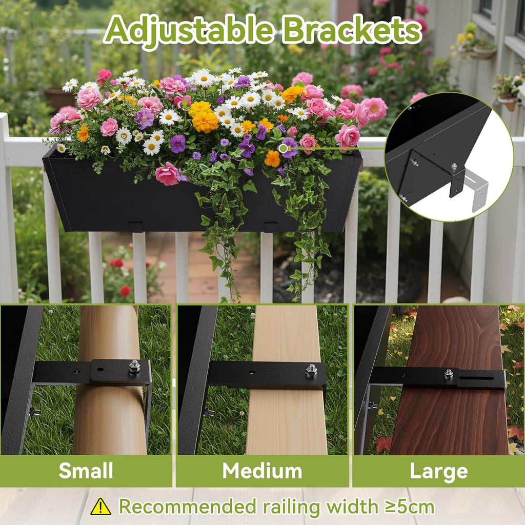 Railing Planter Box 36 Inch, Heavy Duty Metal Window Boxes | Adjustable Bracket, Drainage Hole, Foam Pad, Rust