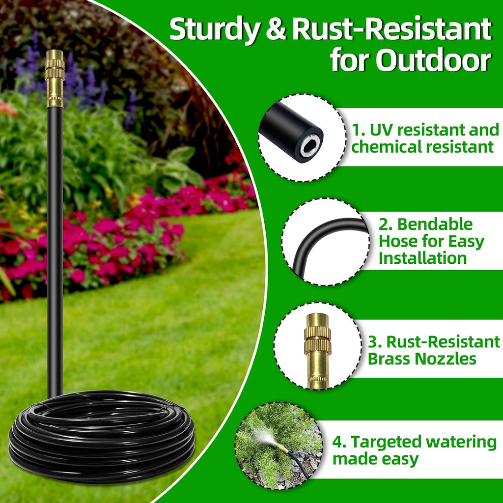 200FT Drip Irrigation Kit, 40 360° Copper Nozzles, Garden Watering System | Large Coverage, Drip Irrigation Parts