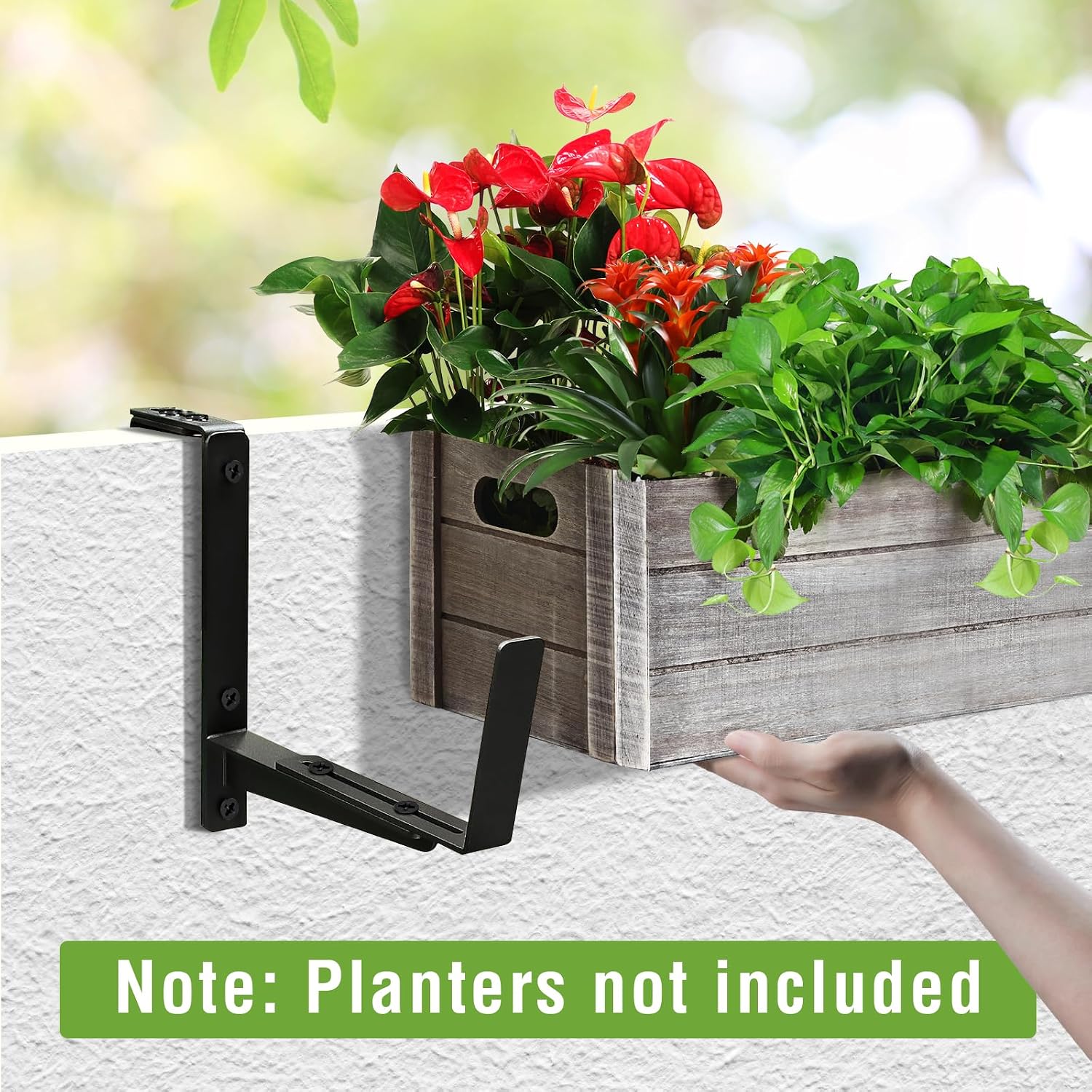 Window Box Brackets, Adjustable Hanging Railing Planter Box Brackets | Heavy Duty,Wall Mount Iron flower Box Holder for