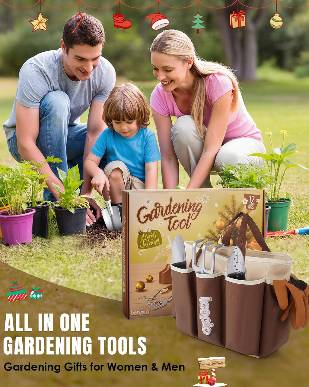 Gardening Gifts for Women Men, 12PCS Heavy Duty Garden Tools Set with Large Garden Bag and Gloves Pruning Shears