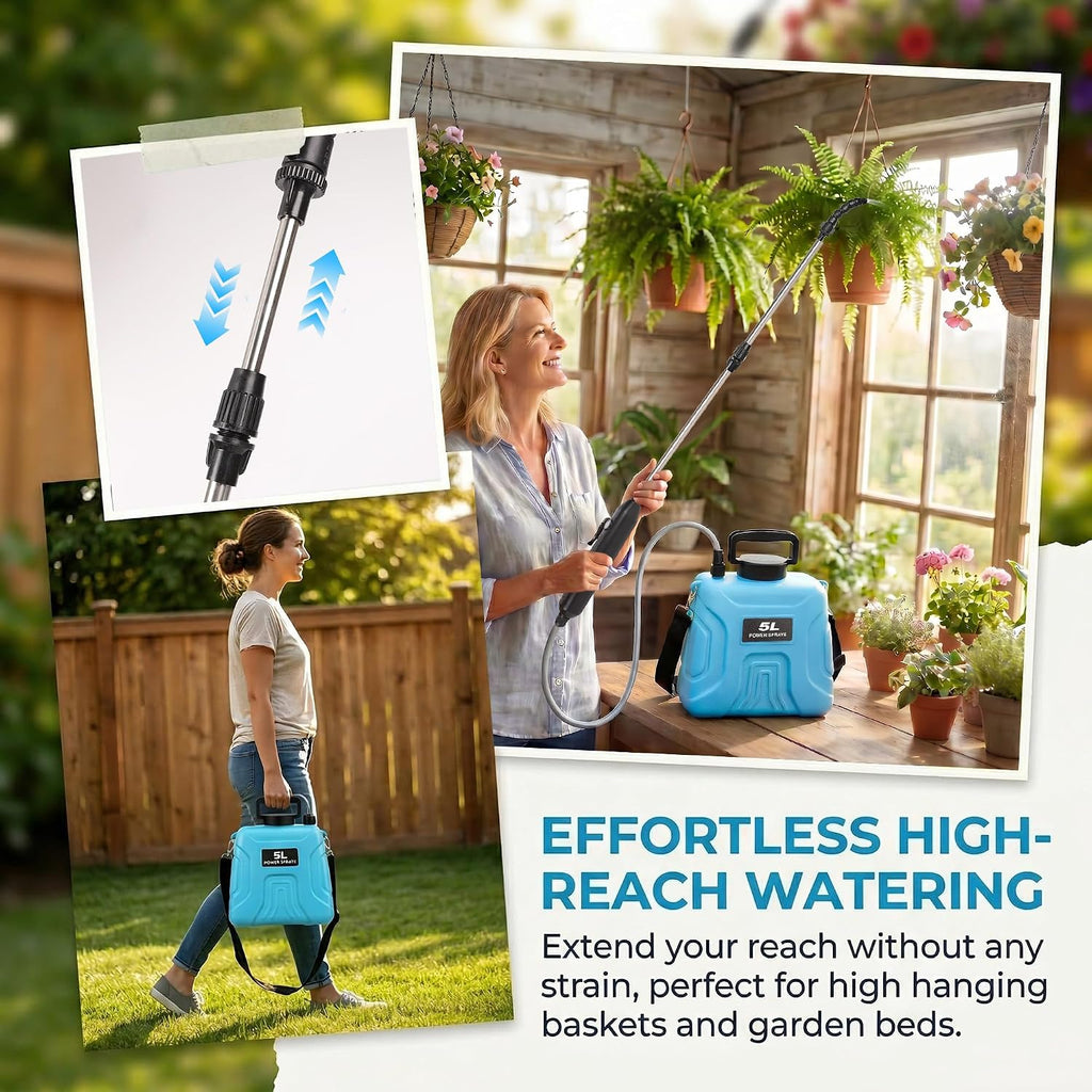 High Reach Plant Waterer with Spray Can Electric Water Sprayer | with Telescopic Wand and Water Hose, 180° Adjustable