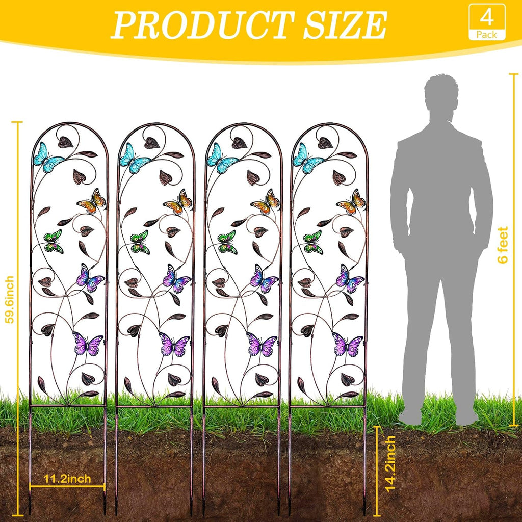 aboxoo 4-Pack Butterfly Metal Garden Trellis, 60" Decorative Outdoor Fence | For climbing