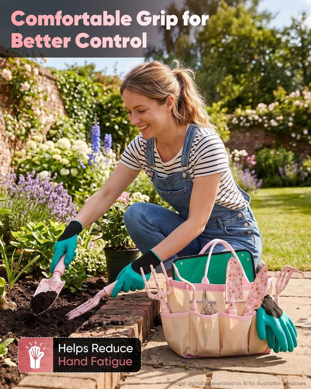 Garden Tool Set Gardening Tools - Heavy Duty Aluminum Tool Kit with Non-Slip Handle, Gardening Gloves and Tool Bag for