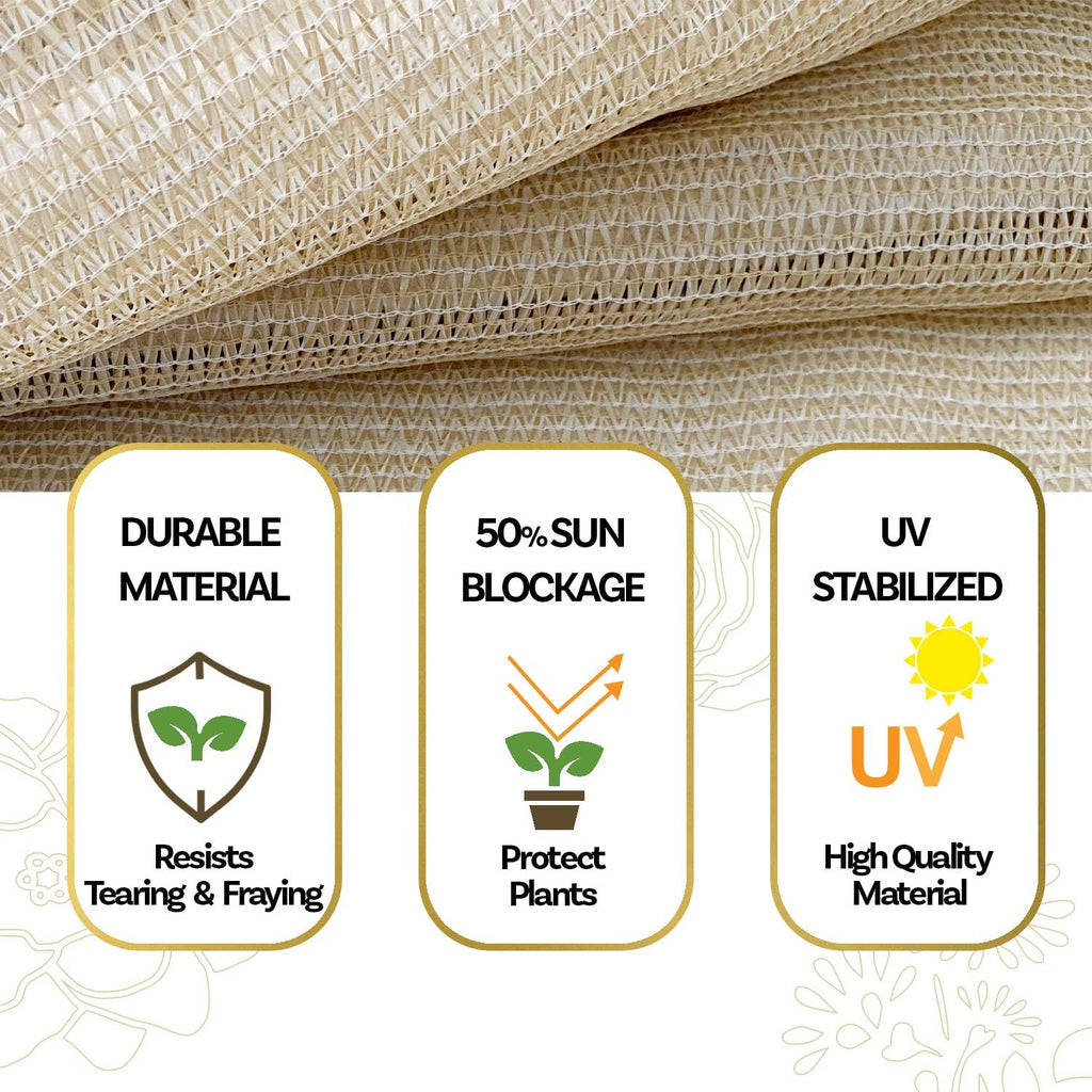 HDPE 50% Sun Block Plant Shade - Garden Shade Cloth Netting Mesh - Beige (4' x 8')
