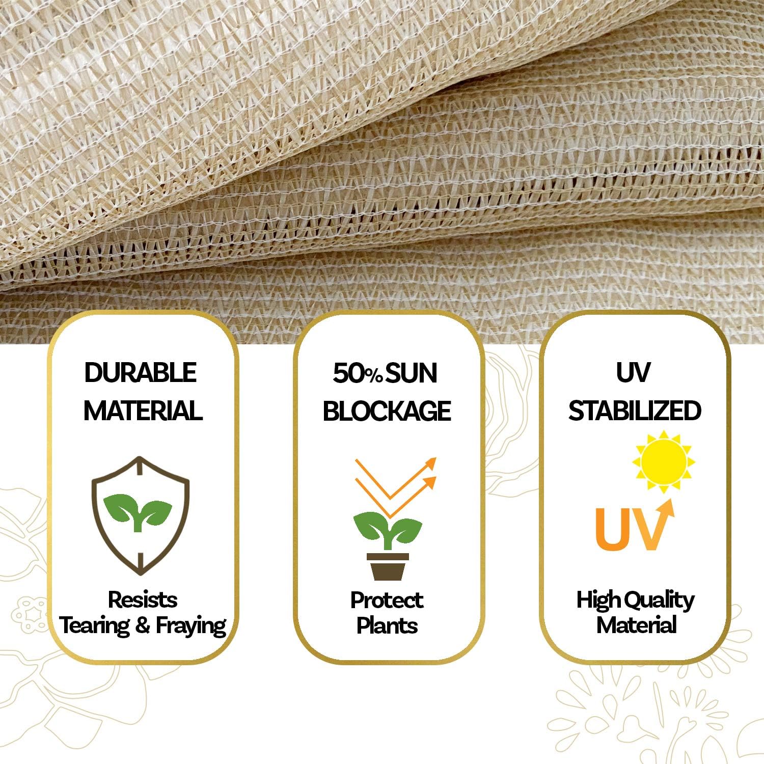 HDPE 50% Sun Block Plant Shade - Garden Shade Cloth Netting Mesh - Beige (4' x 8')