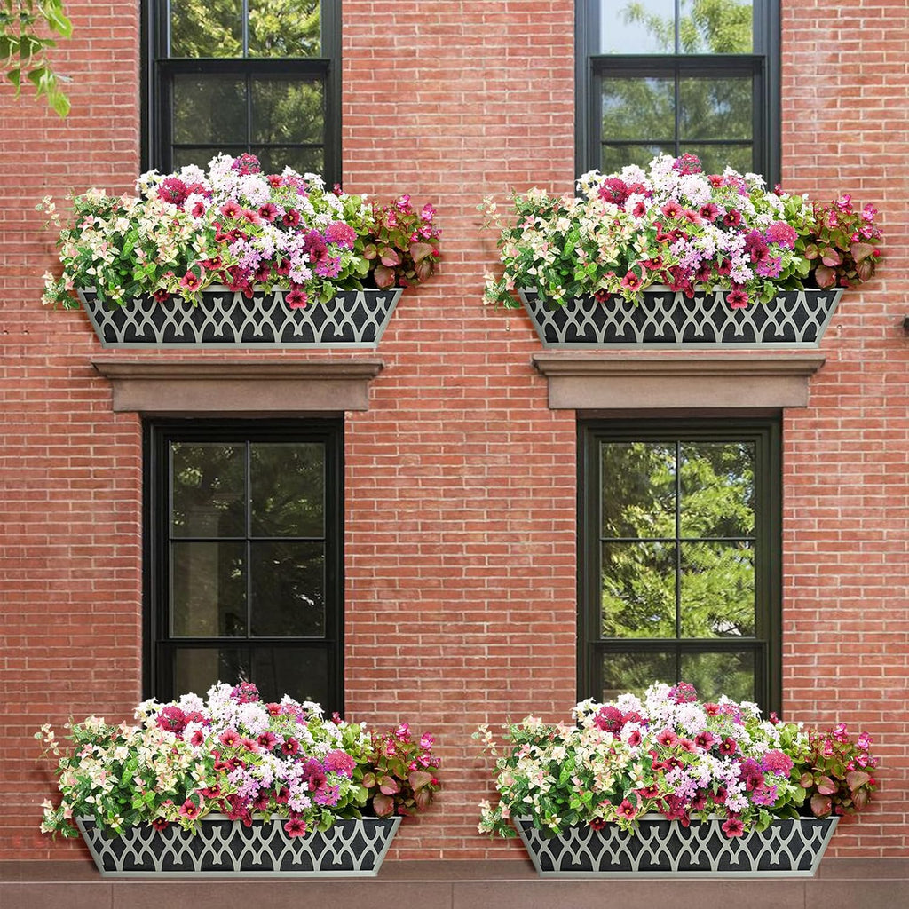 4 Pack 24 Inch Window Boxes Planters Railing Planter Box with Adjustable Brackets & Non-Woven Fabric Plant Grow Bags