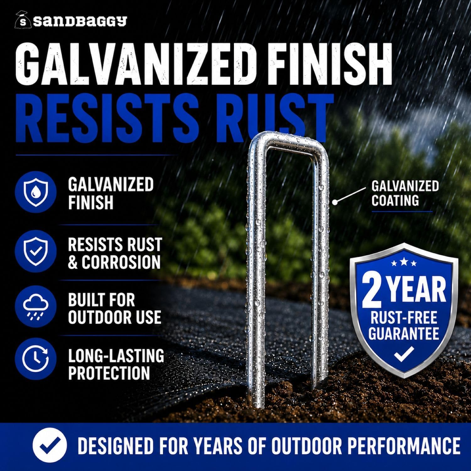 Sandbaggy 6" Galvanized Landscape Staples - 11 Gauge Steel, SOD Garden Stakes Pins ~ Trusted by Farmers & Contractors