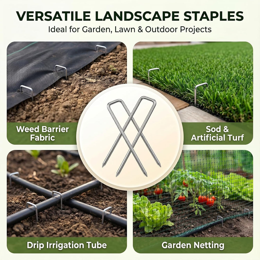 6 Inch 200 Pack Galvanized Landscape Staples, FUOAUYK Heavy Duty Garden Staples 11 Gauge for Weed Barrier and Landscape