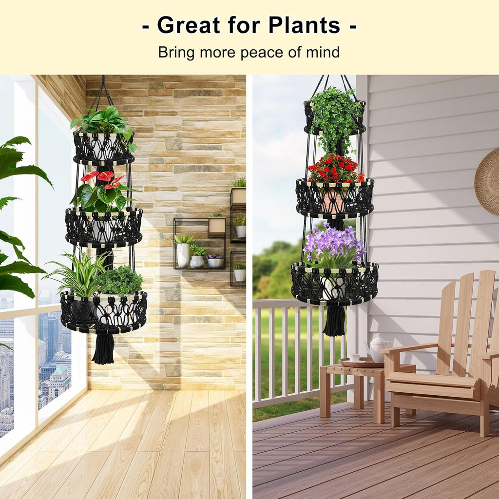 3-tier Hanging Fruit Baskets for Kitchen, Woven Cotton Rope Fruit Hammock, Macrame Hanger Holder for Fruit Vegetable