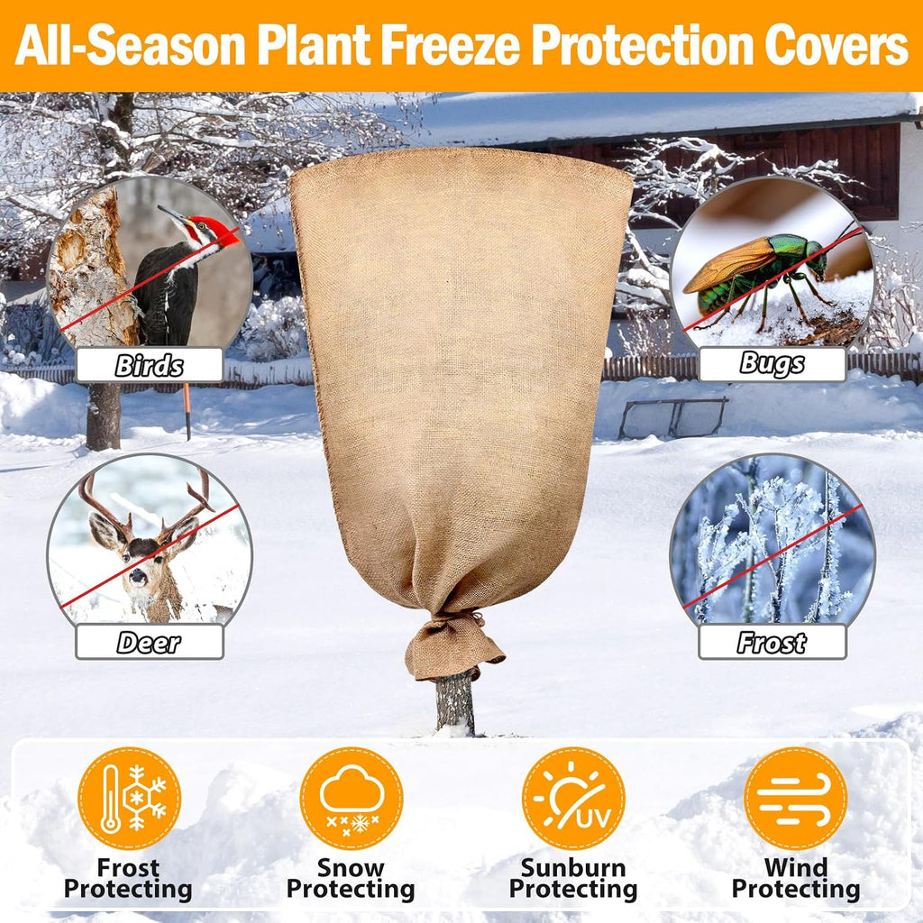 3 Pack 32 X 40 Inch Burlap Bags for Winter Plant Frost Protection | Reusable, Large Winter Plant Frost Cover Bags with