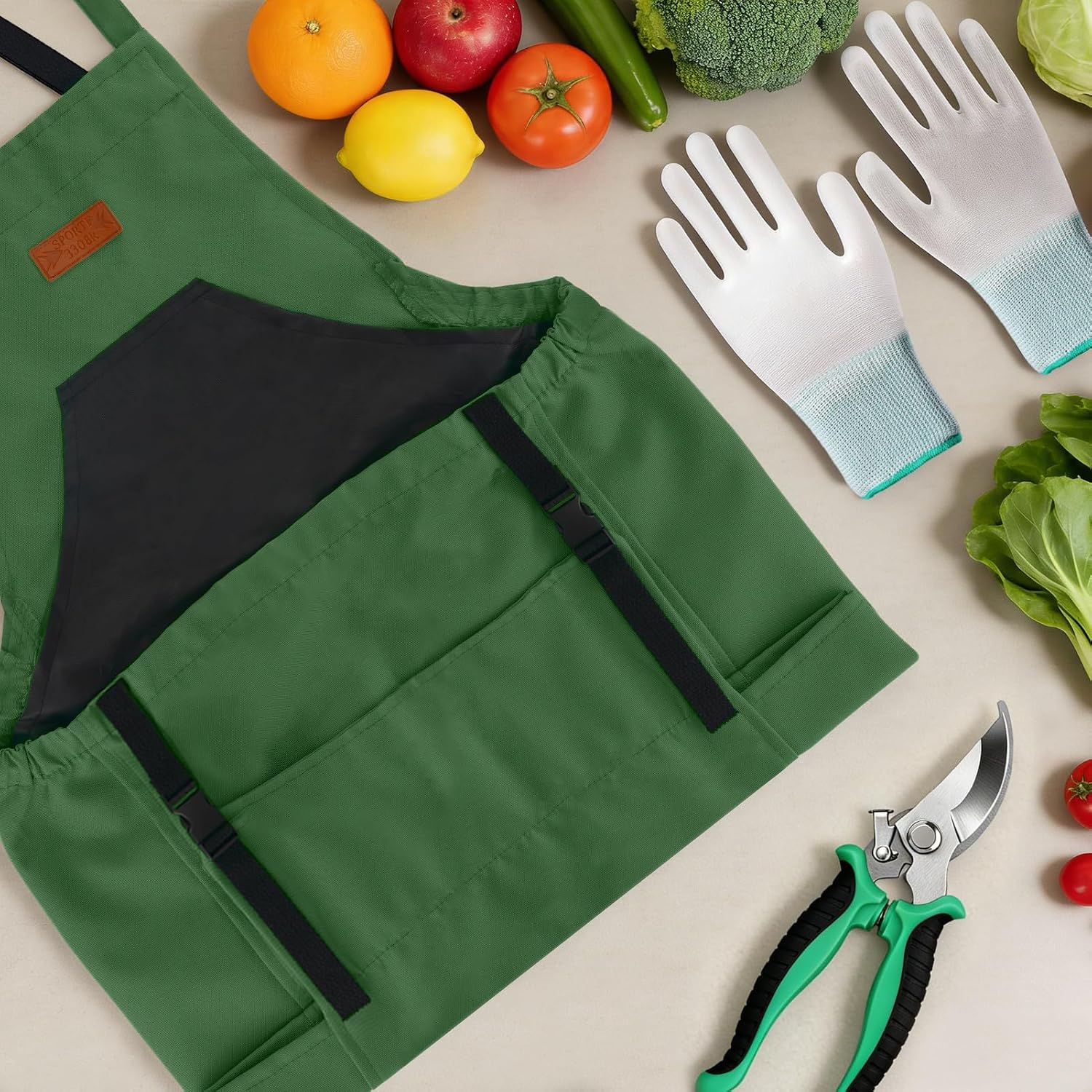 3PCS Gardening Apron, Harvest Apron with Shears and Gloves for Women, Men | Cross-Back, Large Quick Release Pocket