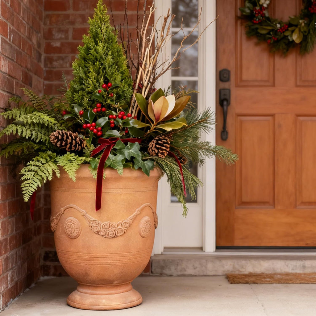 Planters for Indoor & Outdoor Plants, 16.5 Inch Large Magnesium Oxide Urn Planter with Drainage Hole, Decorative Unique