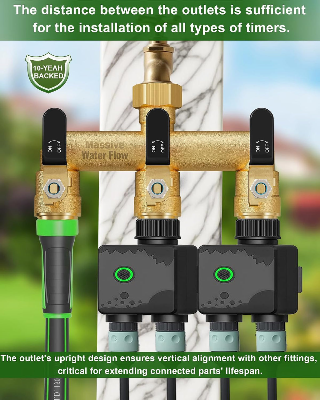 3 Way Hose Splitter, Heavy Duty Full Flow Garden Water Hose Bib Spigot Splitter, Brass Rust and Freeze Resistant