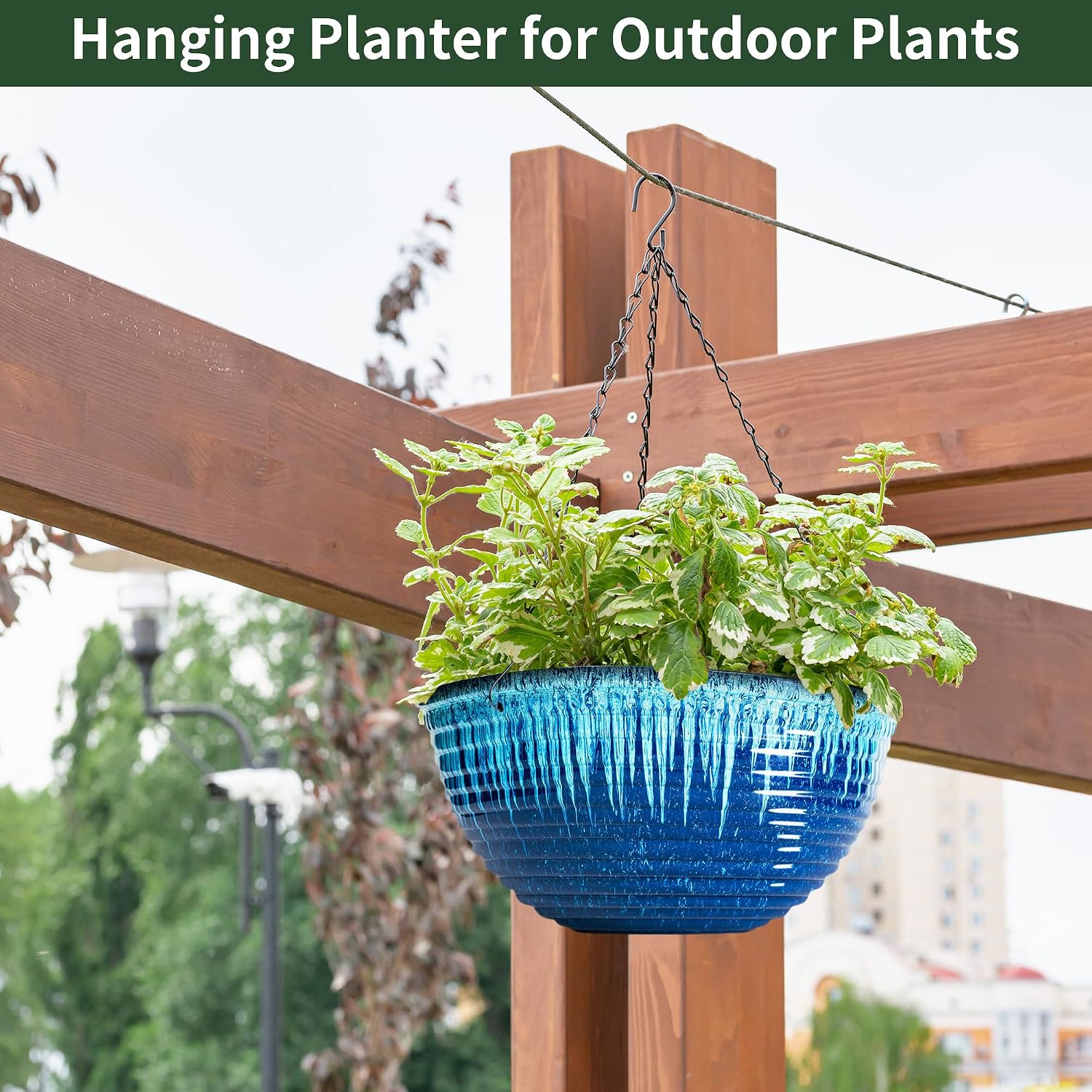 12 inch Large Hanging Planters for Indoor Outdoor Plants, Set of 2 Glazed Hanging Flower Pots with Drainage Hole
