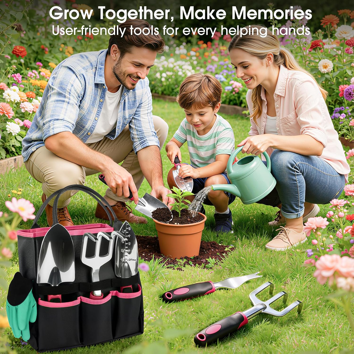 WOWBOX Garden Tools Set, 10 PCS Heavy Duty Gardening Hand Tools Kit, Red | Gardening Tool Set with Storage Tote