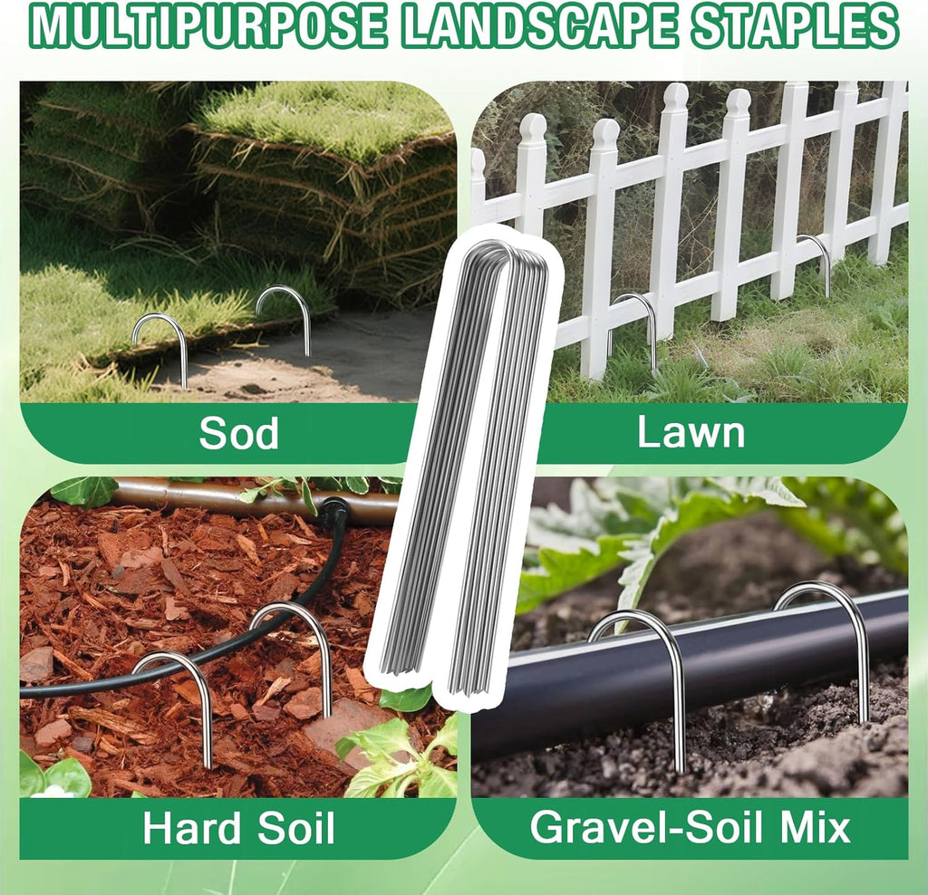 8 Gauge Landscape Staples, FUIJOL 8 Inch Heavy Duty U-Shaped Landscape Stakes, 50 Pack Galvanized Garden Staples for