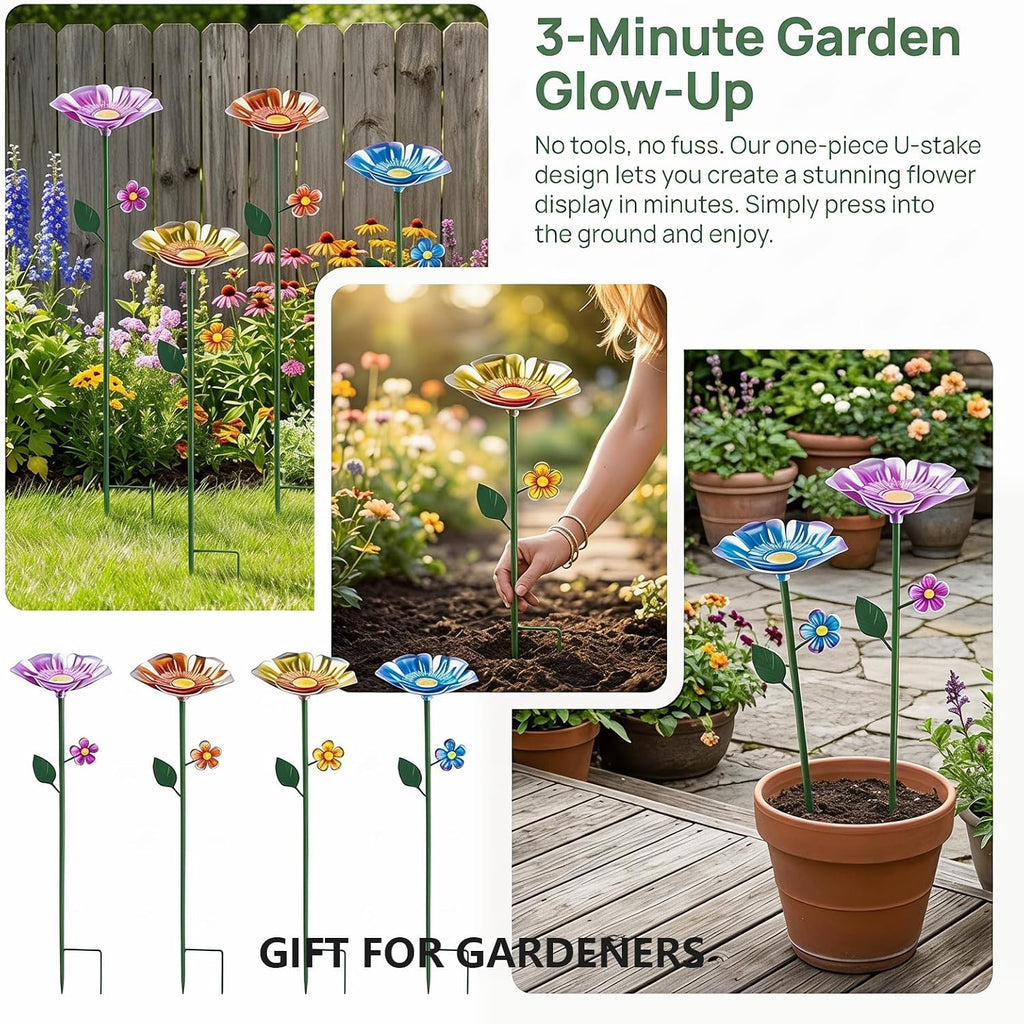 Metal 4 Pack Bee Waterer & Butterfly Bath for Outdoor Garden Flower Design | Hand-Painted Uv-Resistant Metal, Butterfly