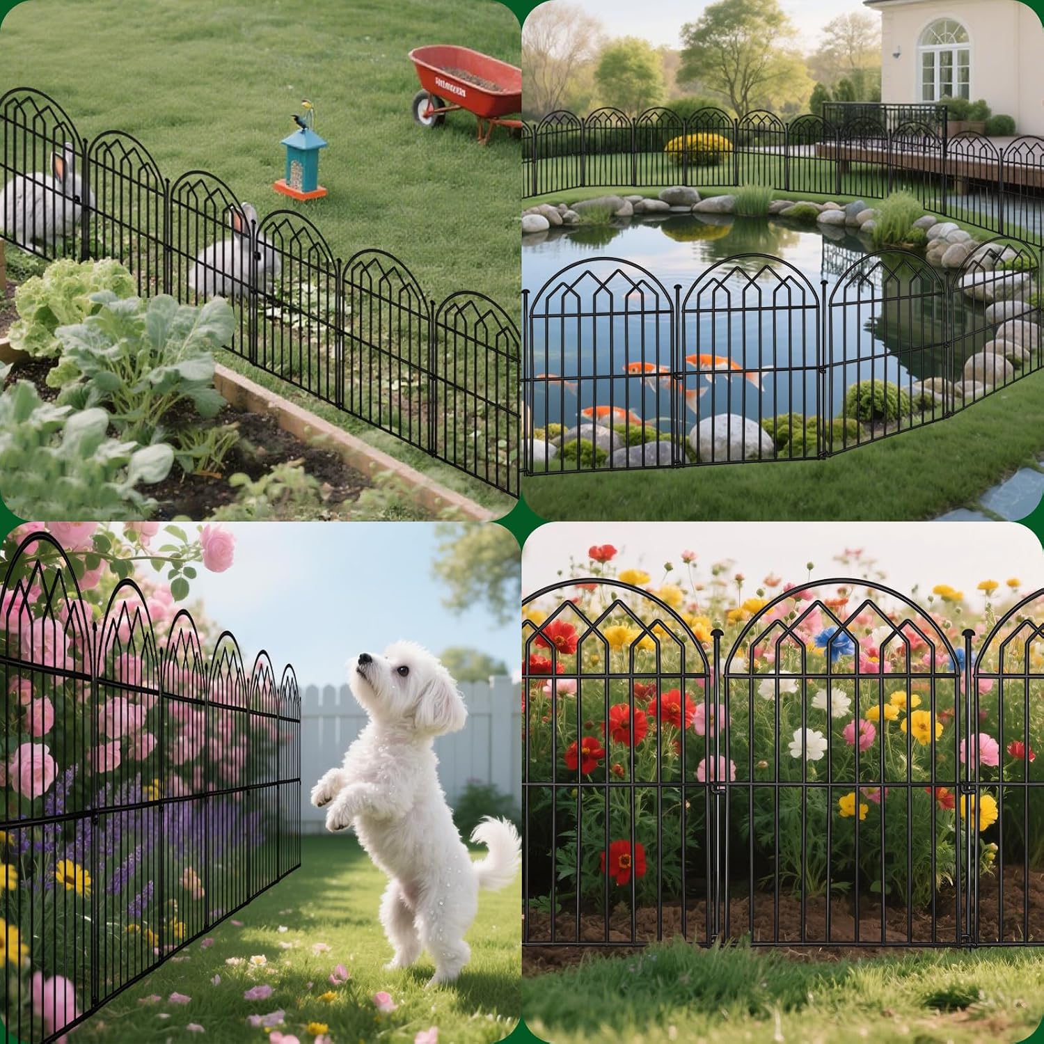 Decorative Garden Fence 17in x 10.8ft (10 Panels), Rustproof Metal No Dig Arched Garden Border Fencing with Stakes