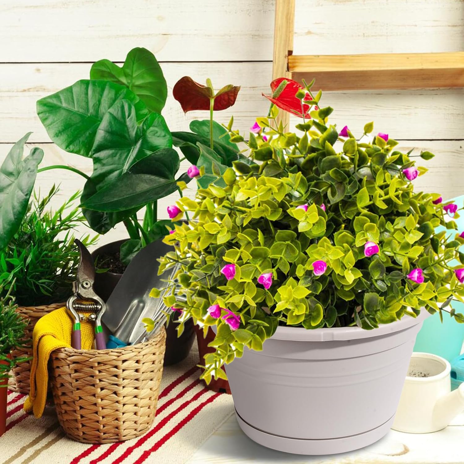 4 Pcs Hanging Planters,10" Hanging Pots Plastic Hanging Flower Plant Basket with Drainage Trays & Chain Holder for