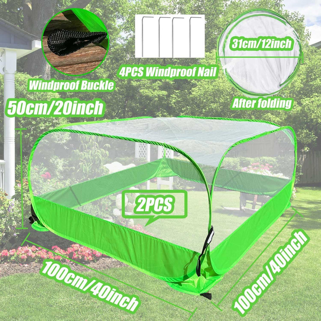 Pop Up Garden Mesh Plant Cover 2Pcs Outdoor Plant Protector Mesh Plant Enclosure Raised Bed Garden Bird and Pest