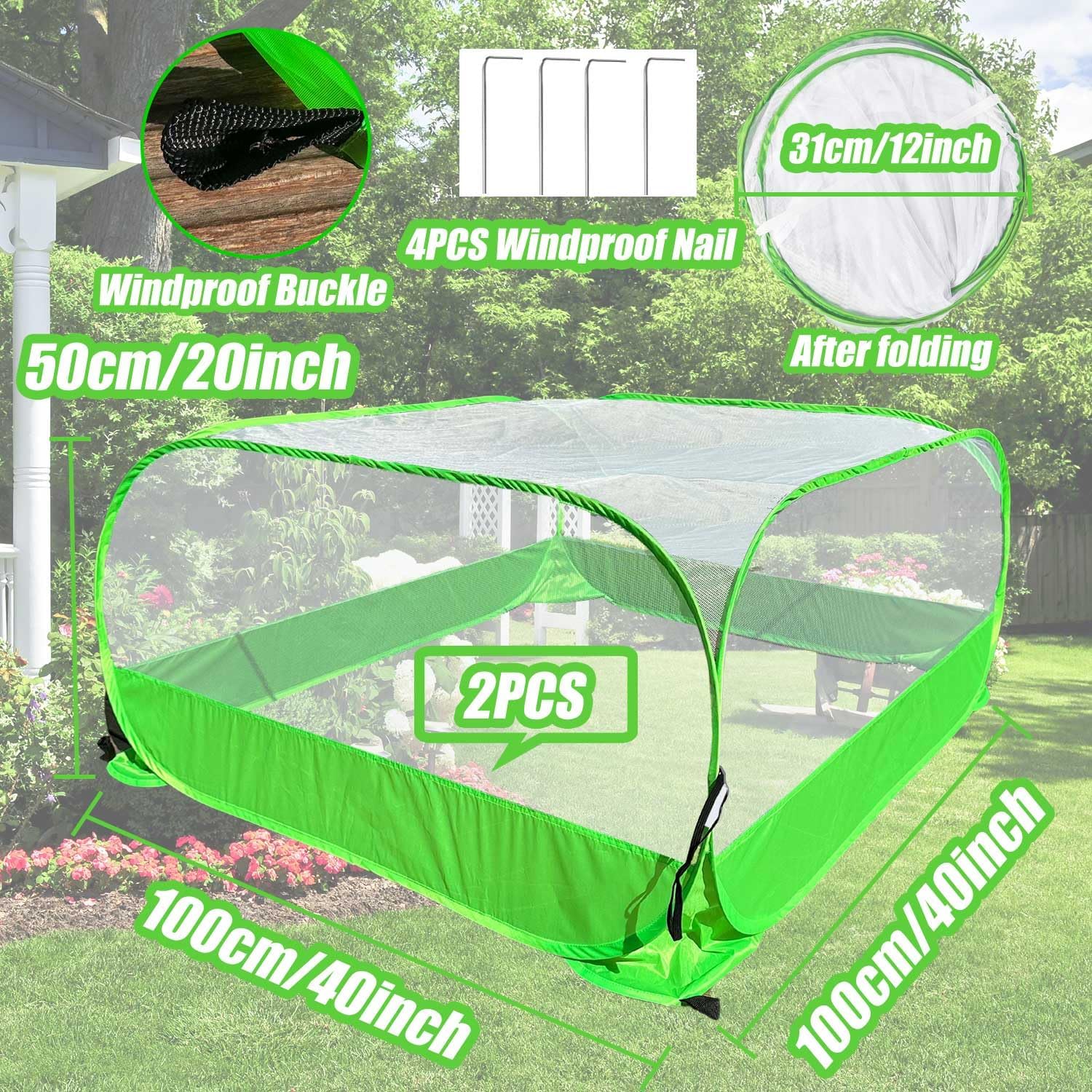 Pop Up Garden Mesh Plant Cover 2Pcs Outdoor Plant Protector Mesh Plant Enclosure Raised Bed Garden Bird and Pest