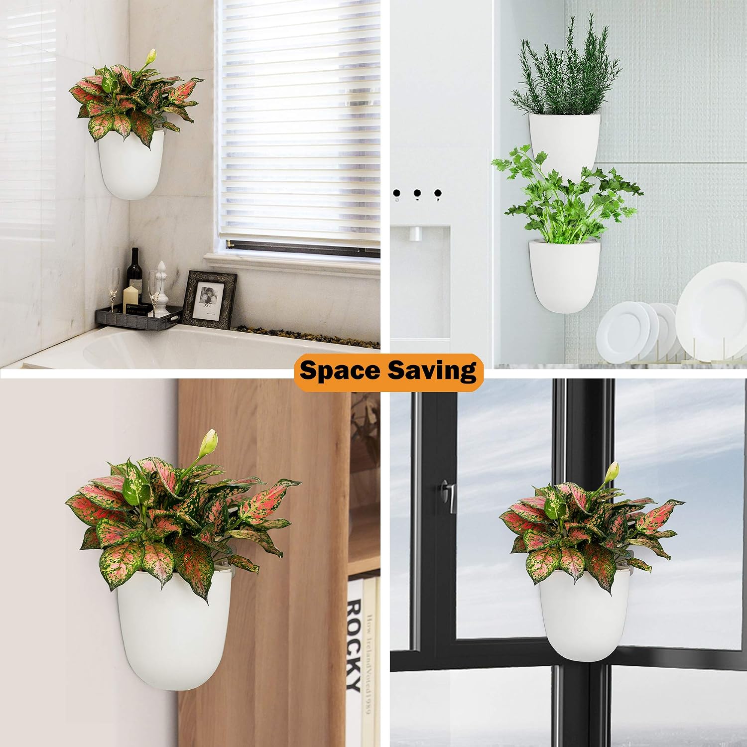 ORIMERC 4 Pack Corner Wall Mounted Hanging Planter Self Watering Triangle Plastic Flower Pot Decorative Modern Plant