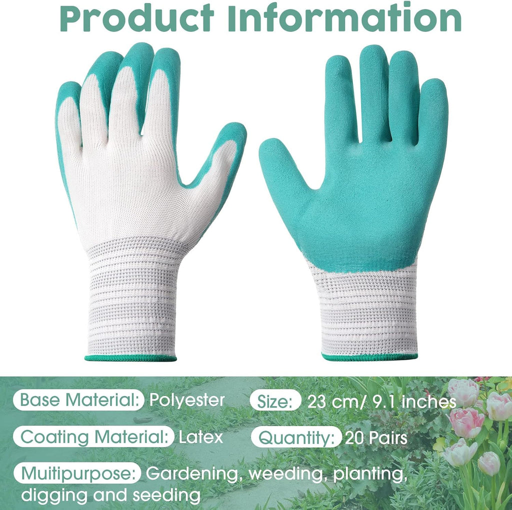 Potchen 20 Pairs Garden Gloves for Women, Ladies' Gardening Gloves Bulk | Breathable, Rubber Coated, Protective Work