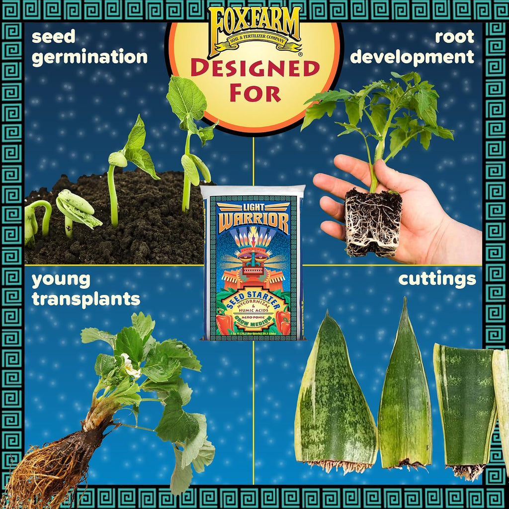 FoxFarm Light Warrior Seed Starter Growing Medium, 1cu ft - Beneficial for Seed Germination and Root Development